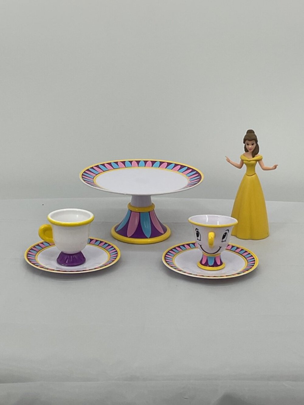 Disney Beauty The Beast Chip Mrs. Potts Tea Set Cake Stand Plates Cups Belle